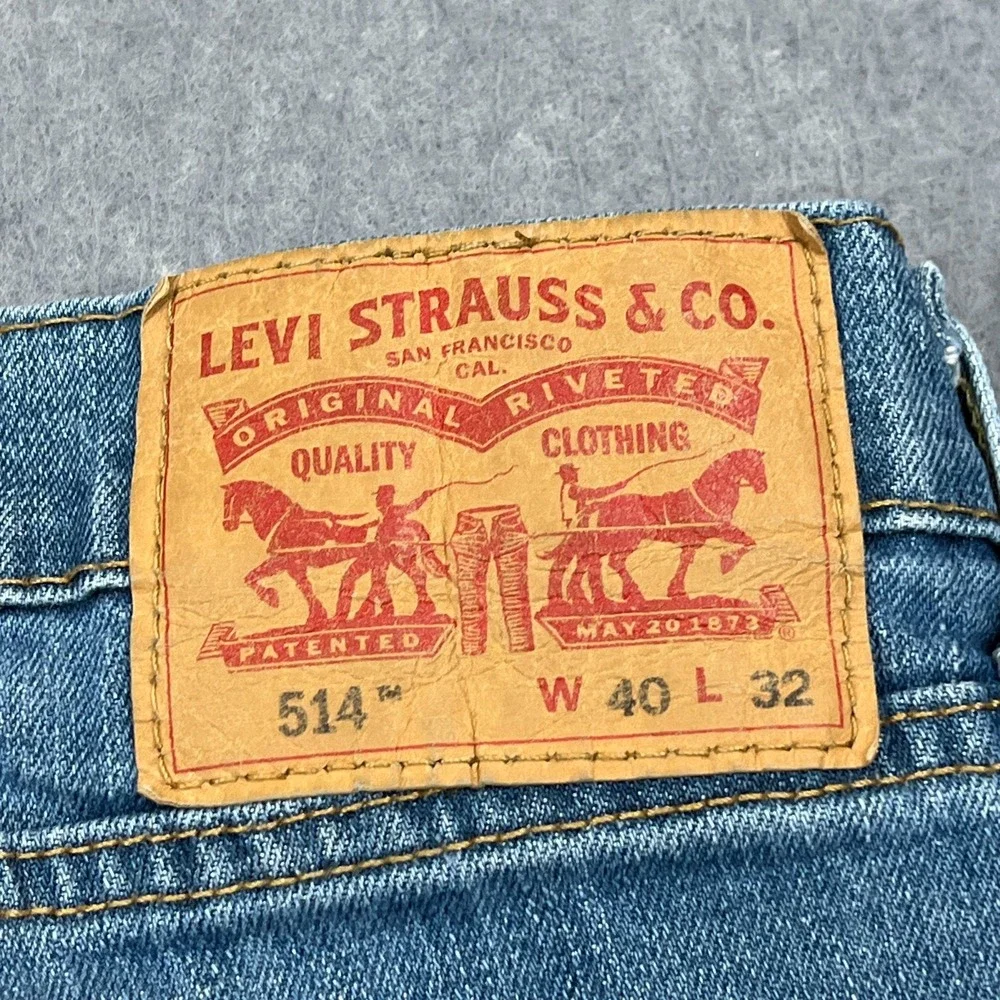 Levis 514 Jeans Mens 40x32 Blue Straight Fit Denim Medium Wash Fade Red Tab Pant